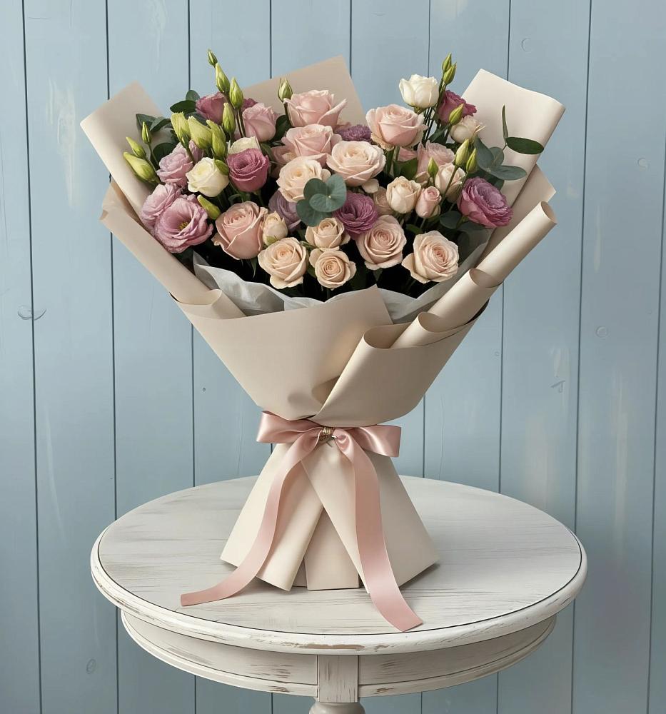 Букет цветов из: Розы и Лизиантусы в Фастовецкой