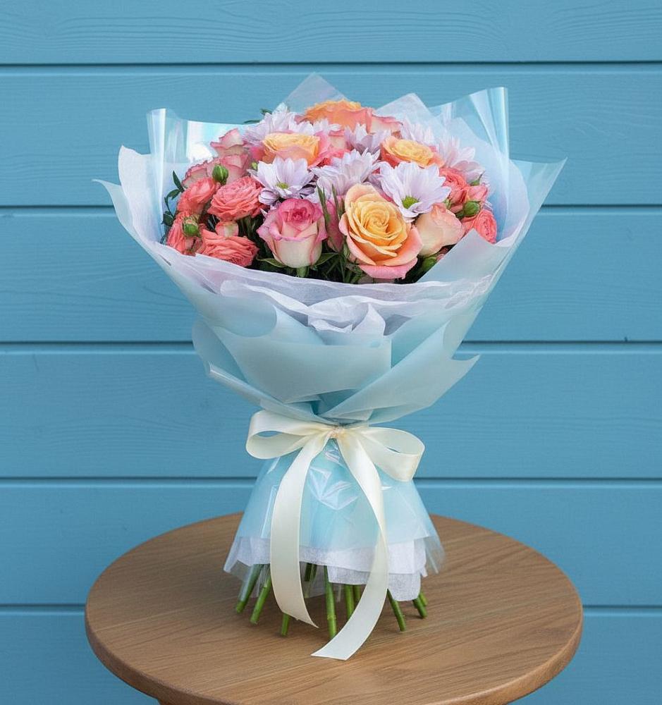 Букет цветов из: Хризантемы и Розы в Фастовецкой